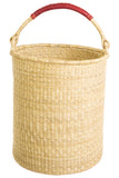 Ghanaian Woven Grass Hamper with Leather Handle (Choose Small or Large)