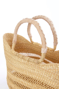 Natural Lacework Wing Shopper with Leather Handles