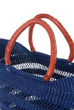 Navy Blue Ghanaian Lacework Wing Shopper with Leather Handles