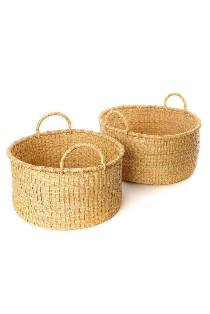 Set of 2 Large Ghanaian Natural Grass Floor Baskets