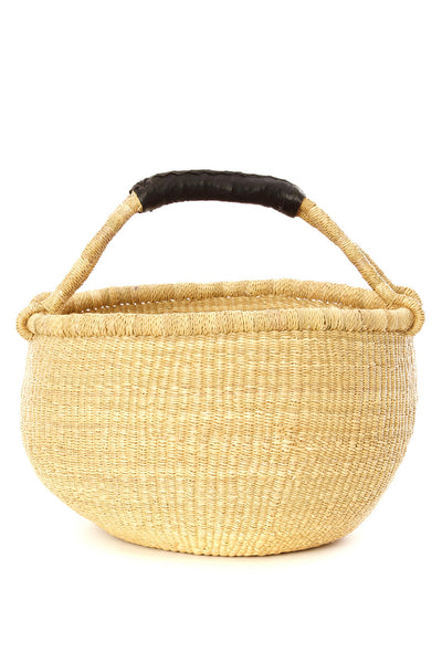 Black Leather Handled Natural Bolga Basket - Handmade African Baskets ...