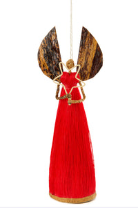 10" Red Sisal Angel of Light Holiday Sculpture