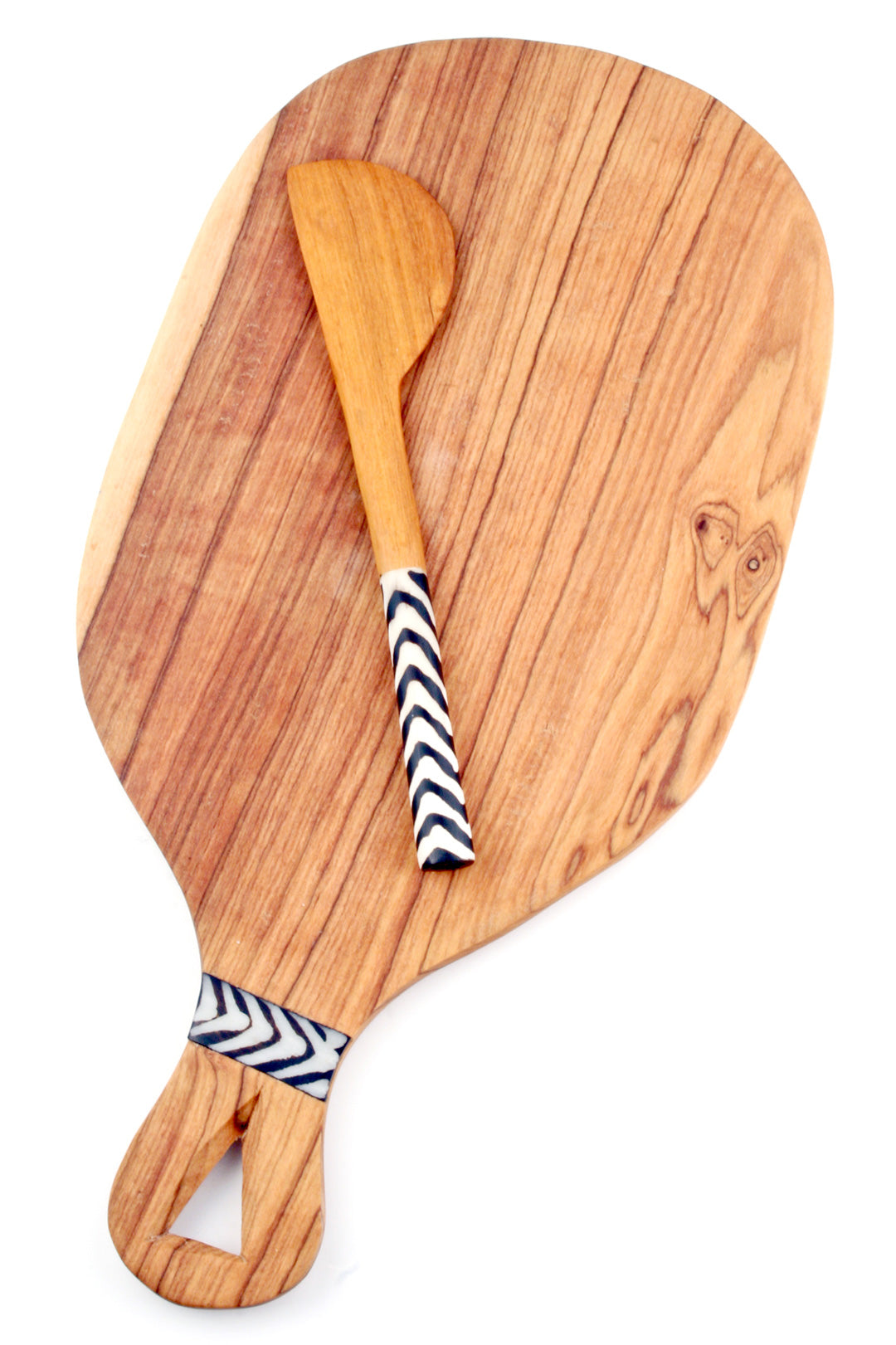 Hand Carved Wild Olive Wood Butter Spreader with Batik Bone Handle