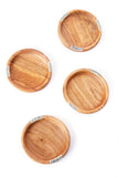 Set of Four Olive Wood Coasters with Bone Inlay