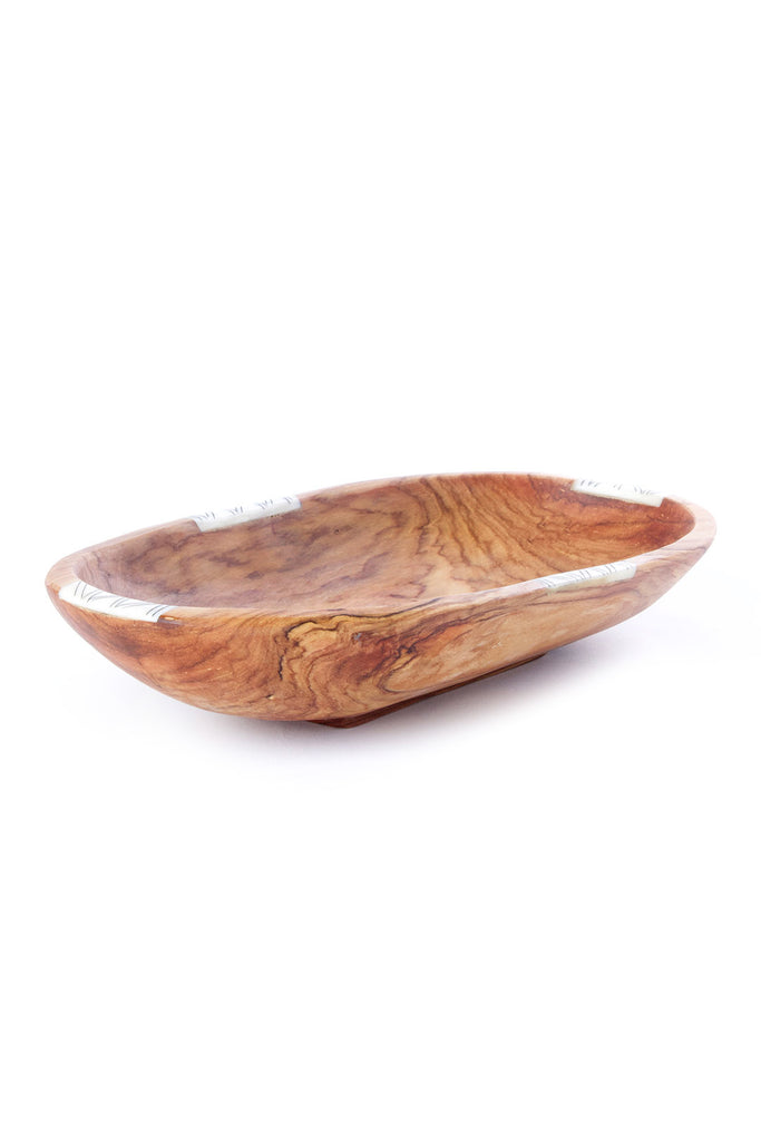 Wild Olive Wood Oval Bowl with Striped Bone Inlay