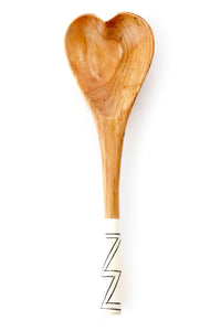 Olive Wood Heart Cooking Spoon with ZigZag Handle