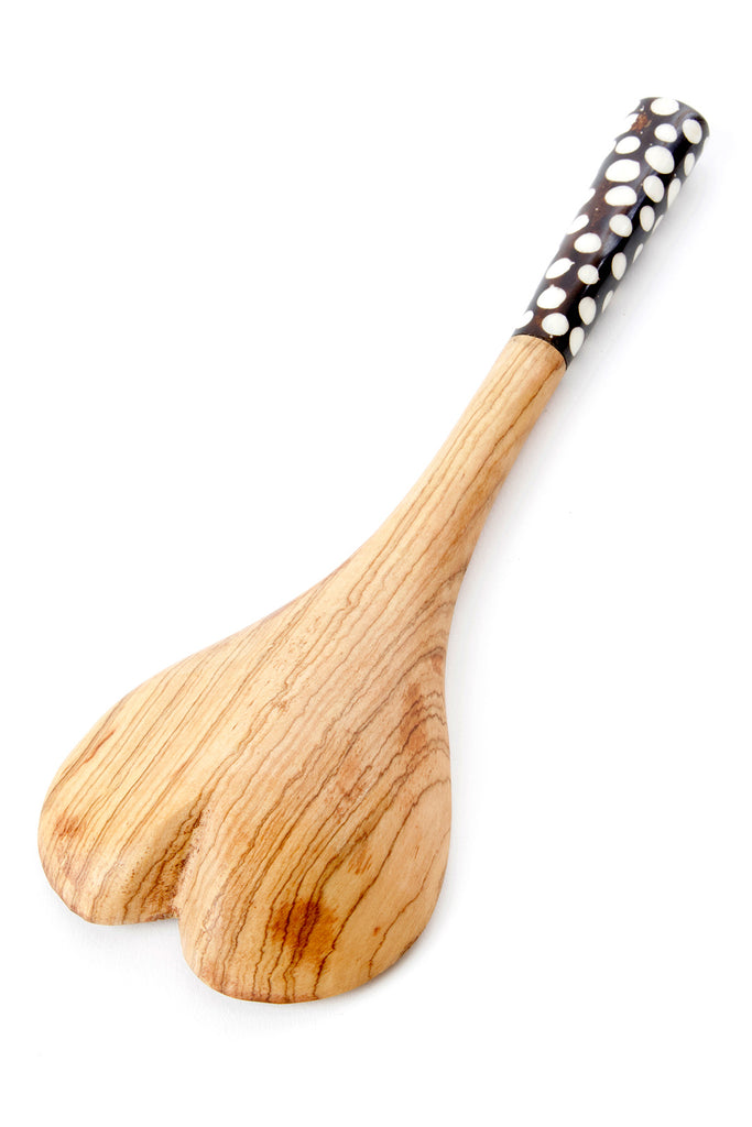 Olive Wood Heart Cooking Spoon with Batik Dot Handle