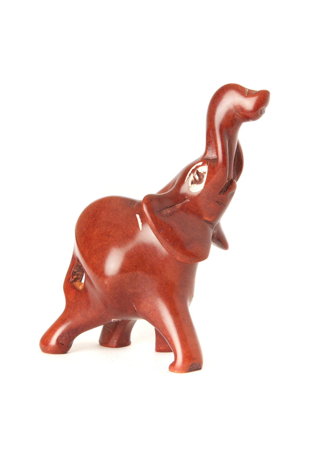 Small Soapstone Trumpeting Elephant - Brown