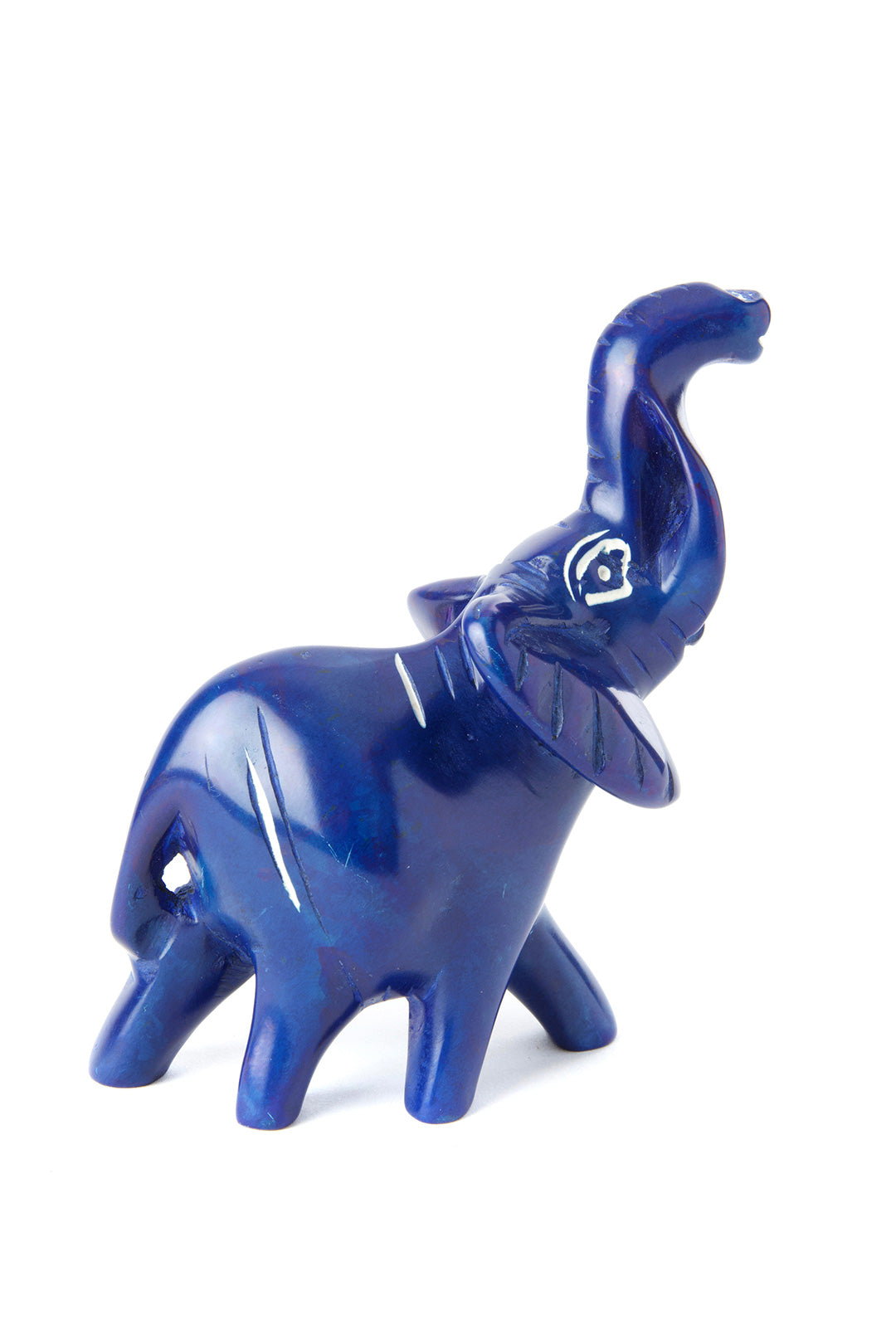 Small Soapstone Trumpeting Elephant - Blue