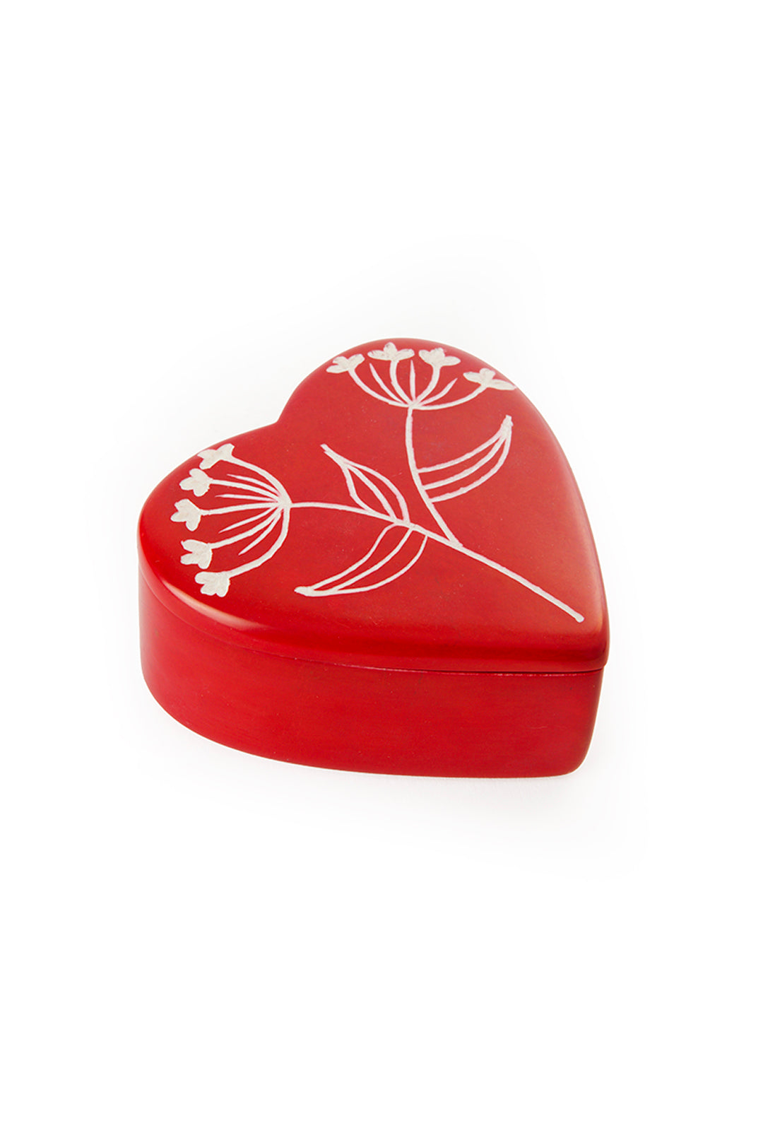 Ammi Flower Red Soapstone Heart Box
