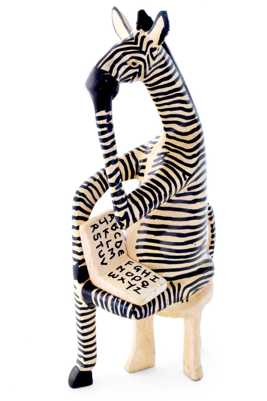 Hand-Painted Wood Reading Zebra Teacher Sculptures