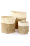 Set/3 Beige and Cream Twill Sisal Nesting Baskets