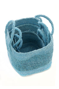 Set of 3 Open Weave Blue Sisal Nesting Baskets