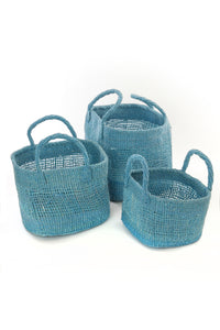 Set of 3 Open Weave Blue Sisal Nesting Baskets