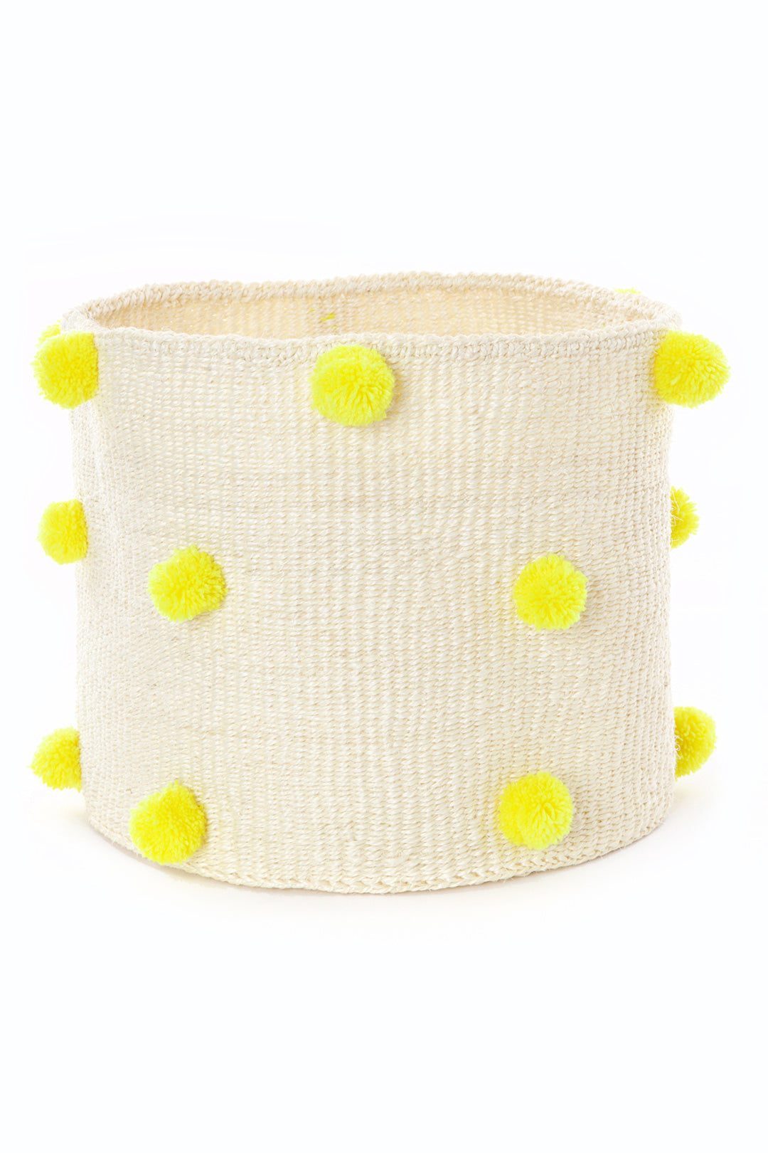Natural Sisal Bin with Yellow Pom Poms