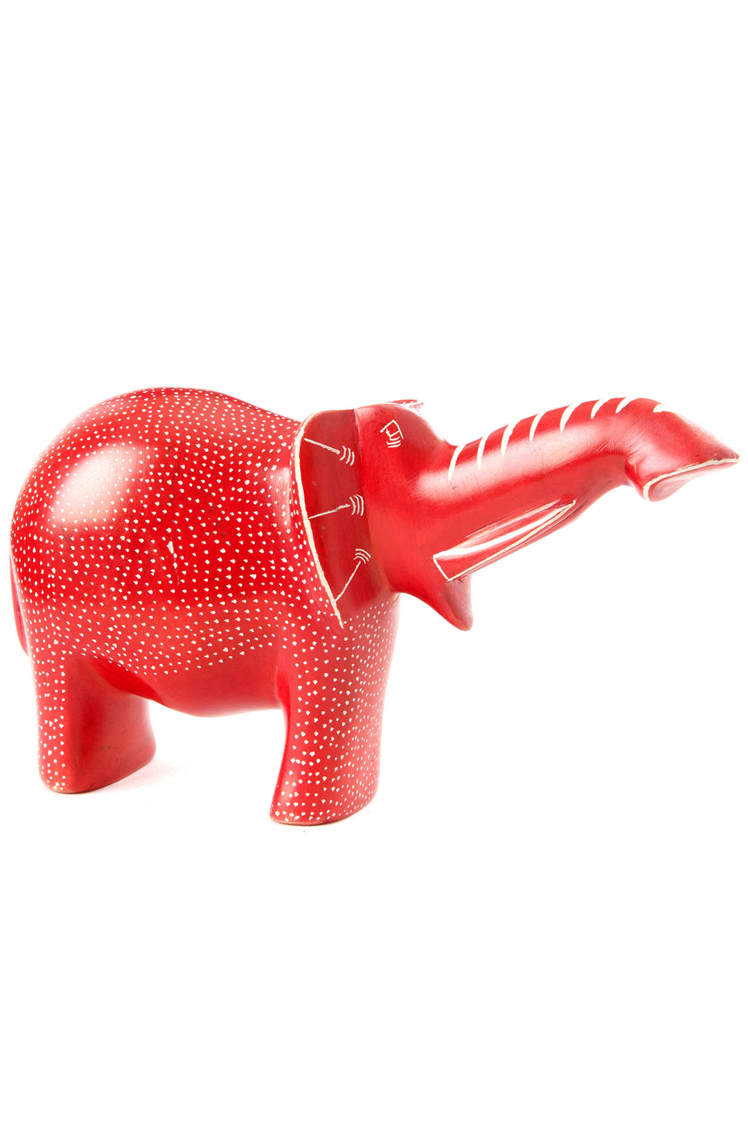 Large Red Polka Dot Elephant with Trunk Up