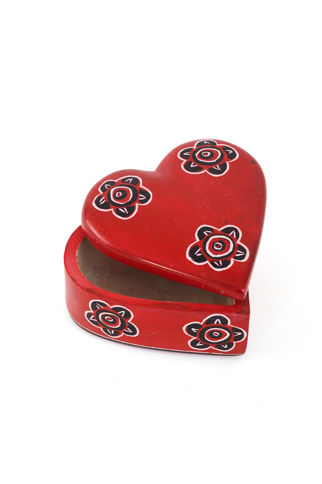 Blooming Soapstone Heart Box in Red