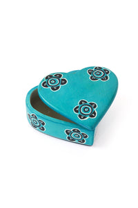 Blooming Soapstone Heart Box in Aqua Blue