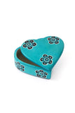 Blooming Soapstone Heart Box in Aqua Blue