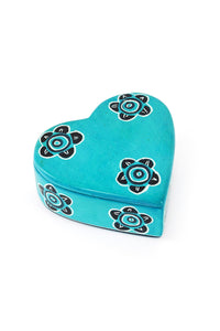 Blooming Soapstone Heart Box in Aqua Blue