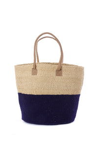 Ink Wool and Sisal Handbag with Leather Handles