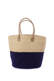 Ink Wool and Sisal Handbag with Leather Handles