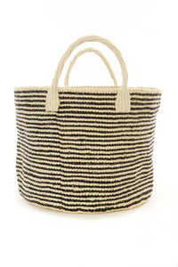 Black & White Skinny Stripe Sisal Tote
