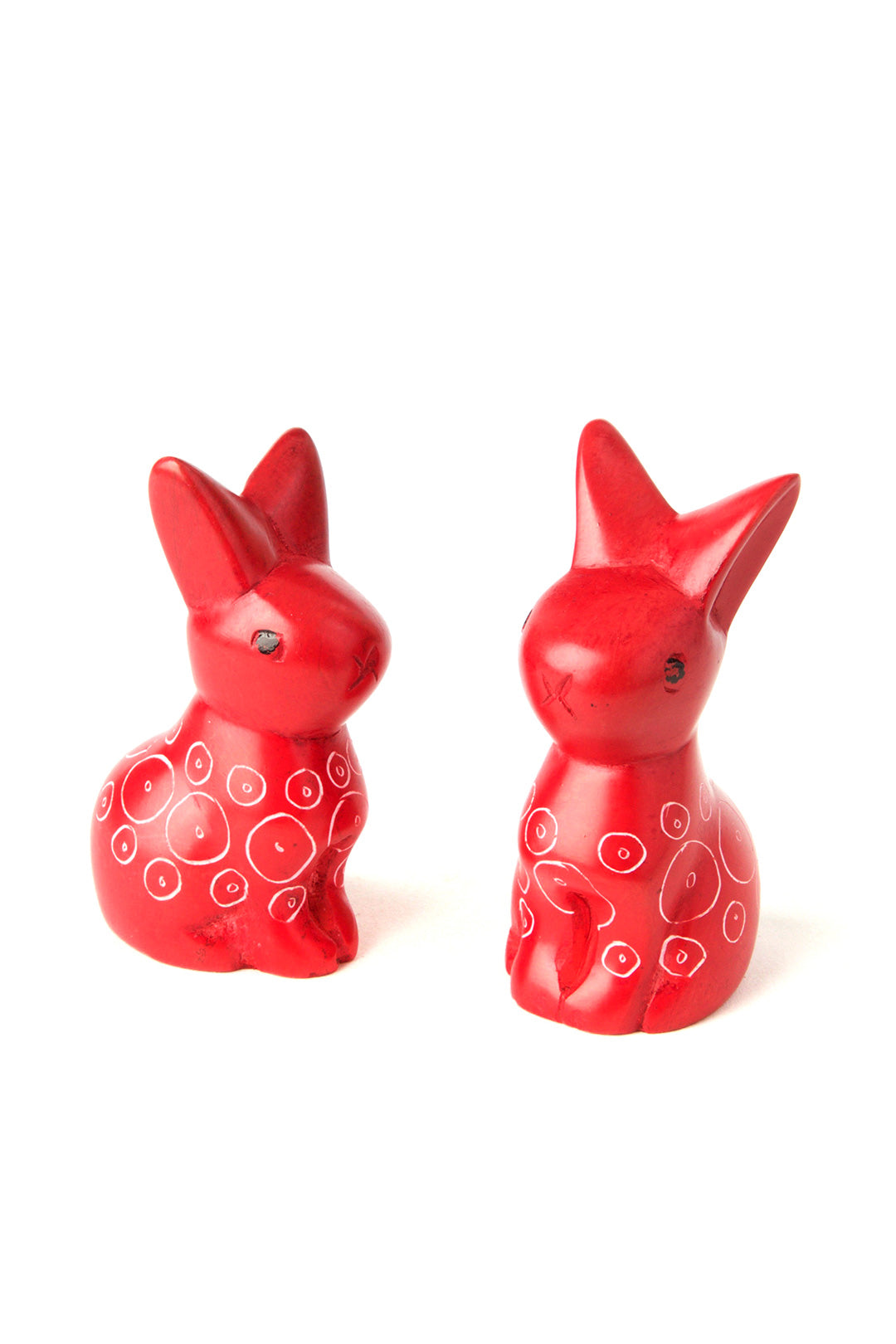 Set of Two Red Soapstone Baby Bunny Rabbits