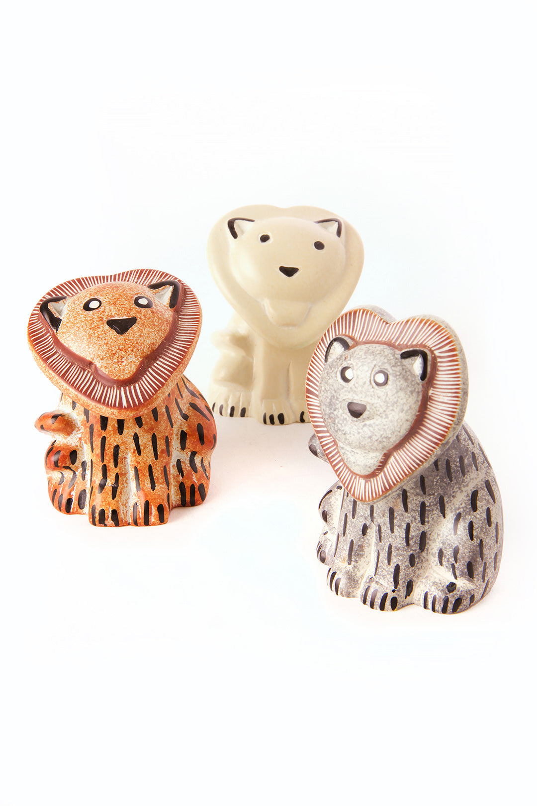 Set of 3 Small Soapstone Sweetheart Lions