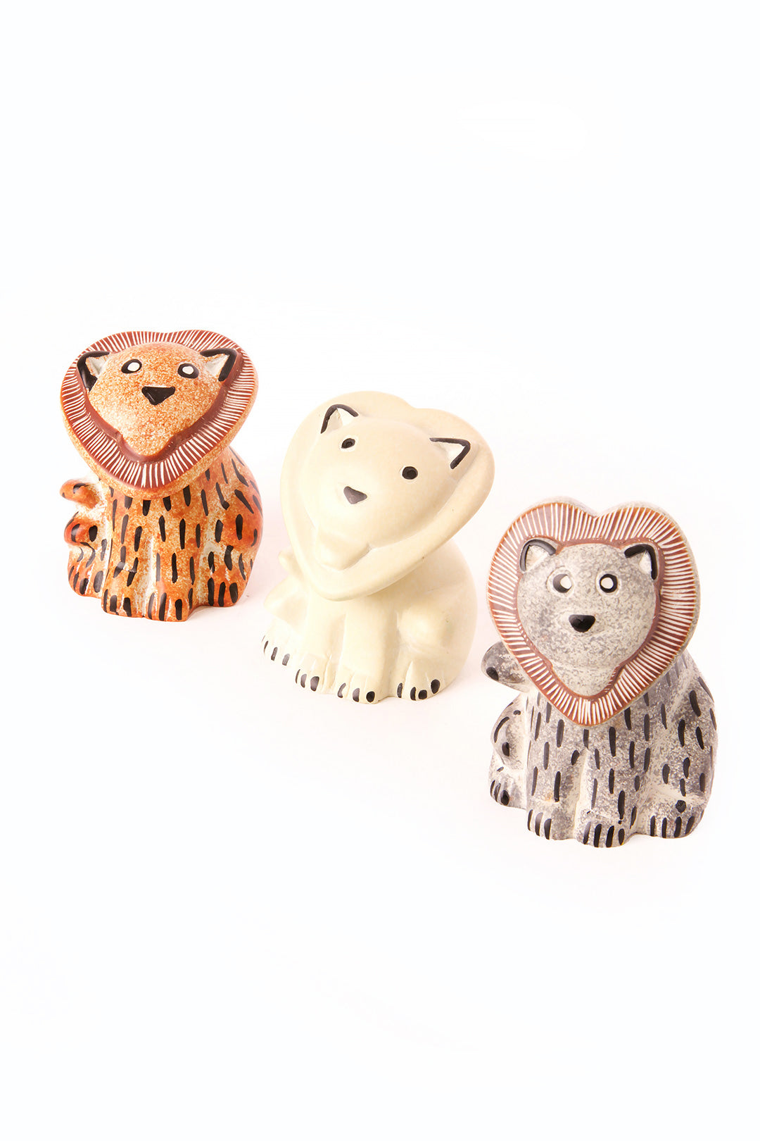 Set of 3 Small Soapstone Sweetheart Lions