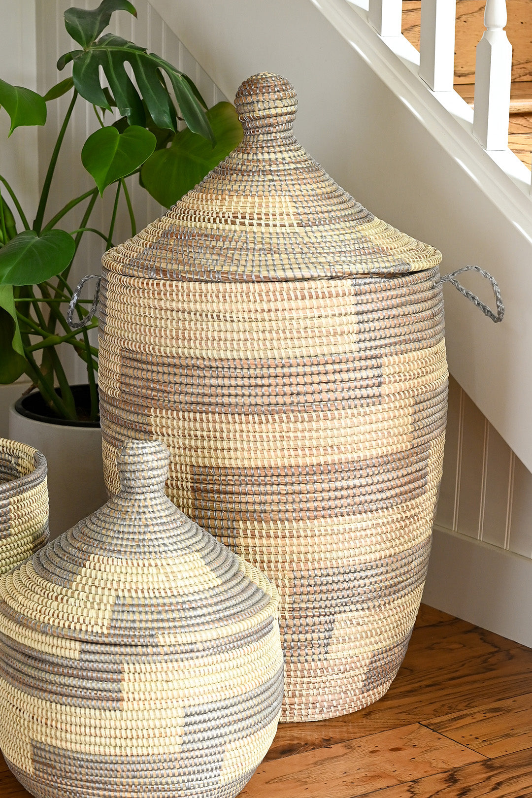 Silver & Cream Stairstep Hamper Basket from Senegal