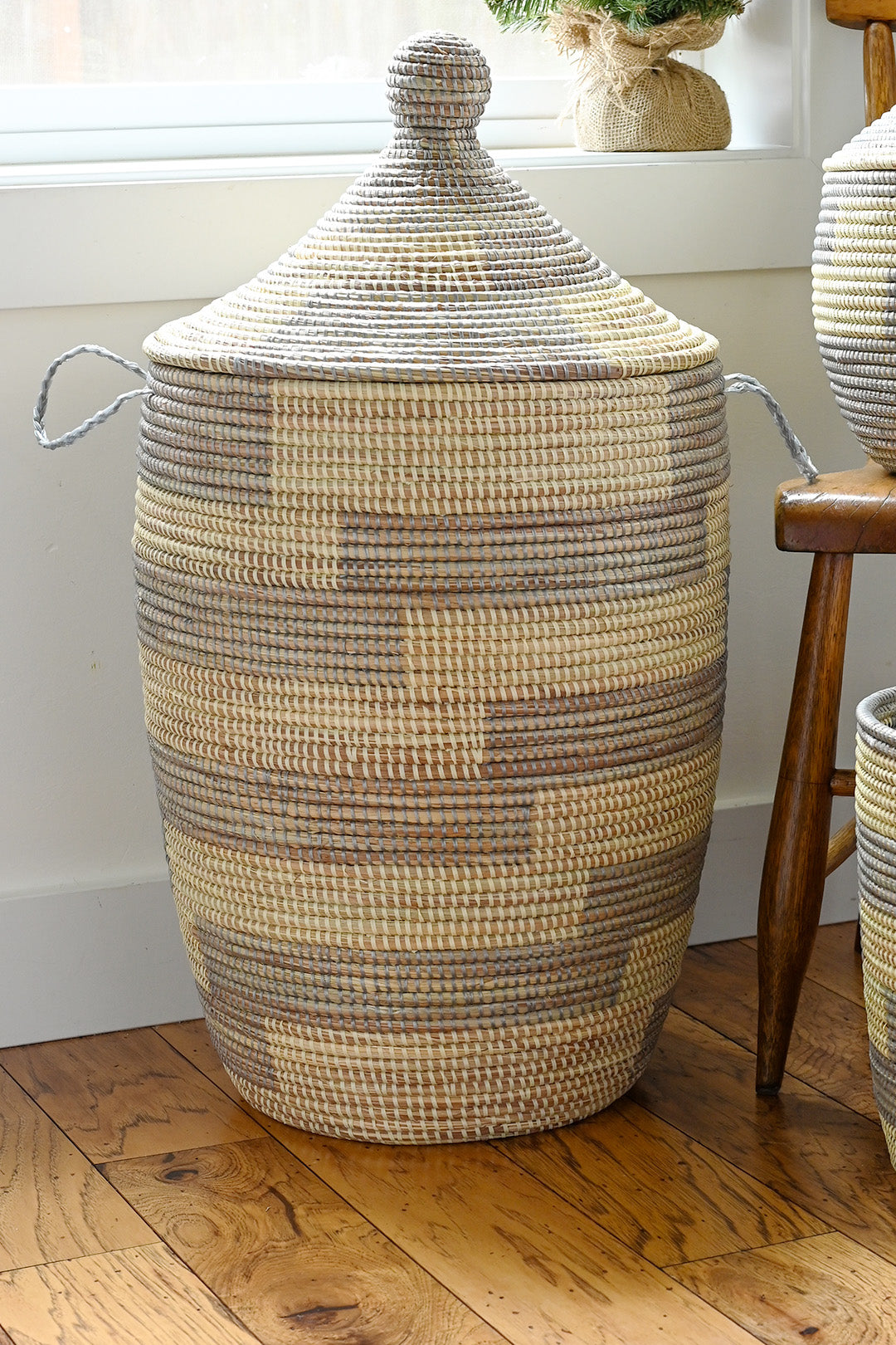 Silver & Cream Stairstep Hamper Basket from Senegal