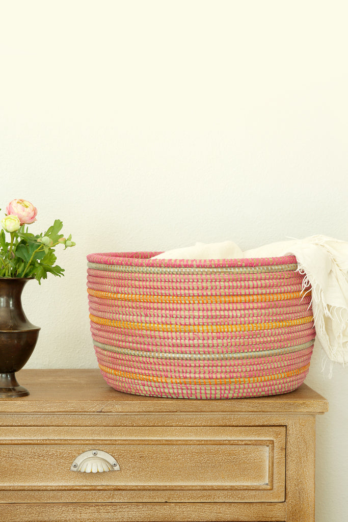 Pink Knitting Basket with Tangerine, Deep Orange, & Silver - Wolof –  Swahili Modern
