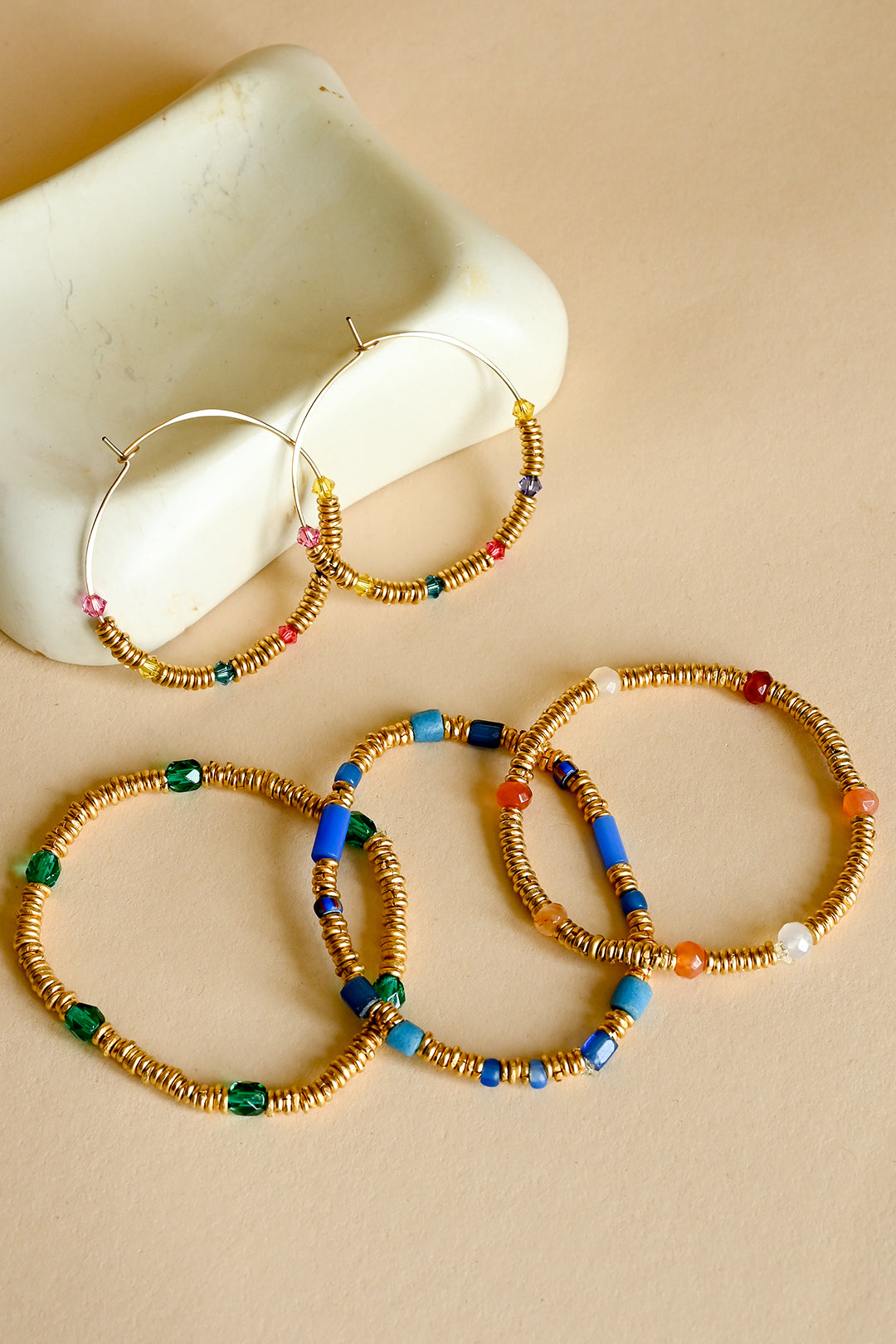 24k Gold Heishi Bracelet with Blue Vintage Glass Beads