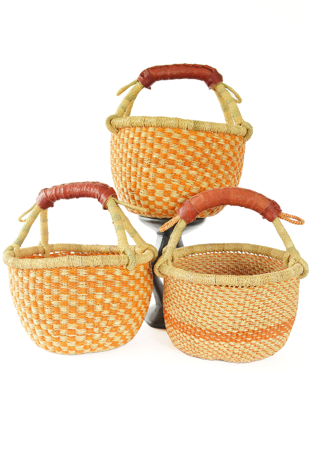 Assorted Orange & Natural Baby Bolga Baskets from Ghana