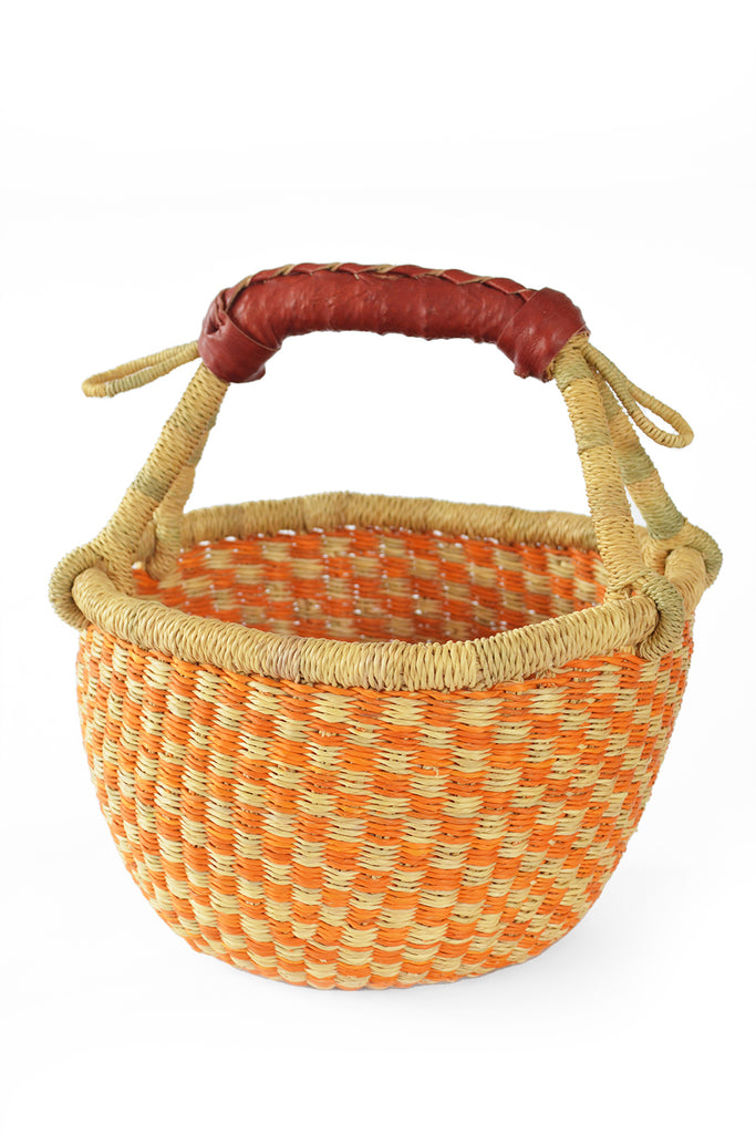 Assorted Orange & Natural Baby Bolga Baskets from Ghana