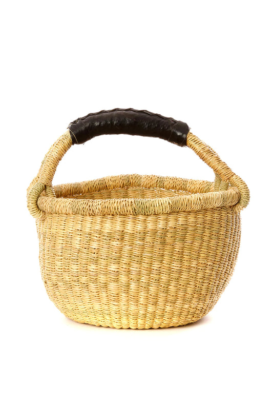 Natural Baby Bolga Basket with Leather Handle