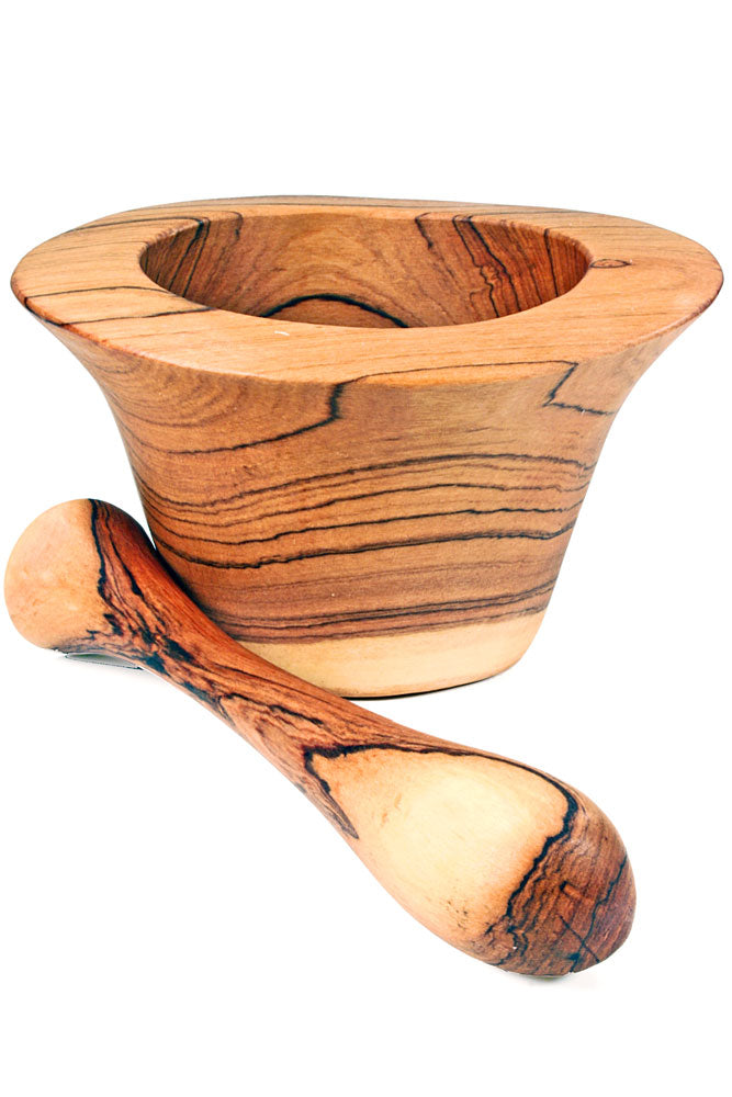 Hand Carved Wild Olive Wood Mortar & Pestle
