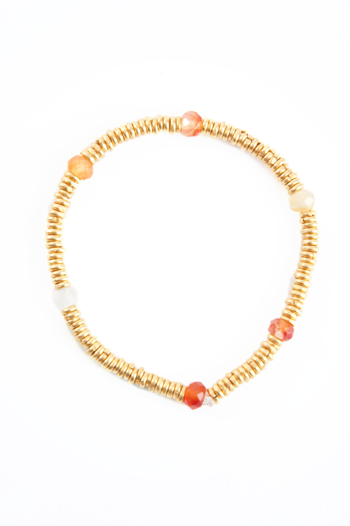 24k Gold Hishi Bracelet with Orange Glass Beads