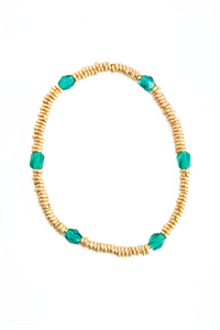 24k Gold Hishi Bracelet with Green Glass Beads