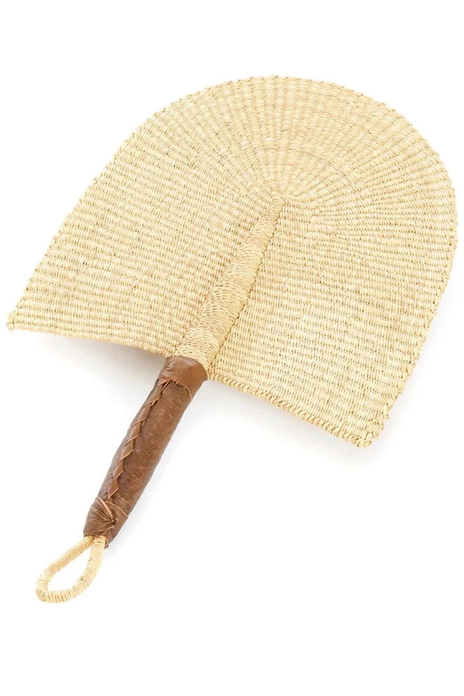 Ghanaian Elephant Grass Fan with a Leather Handle