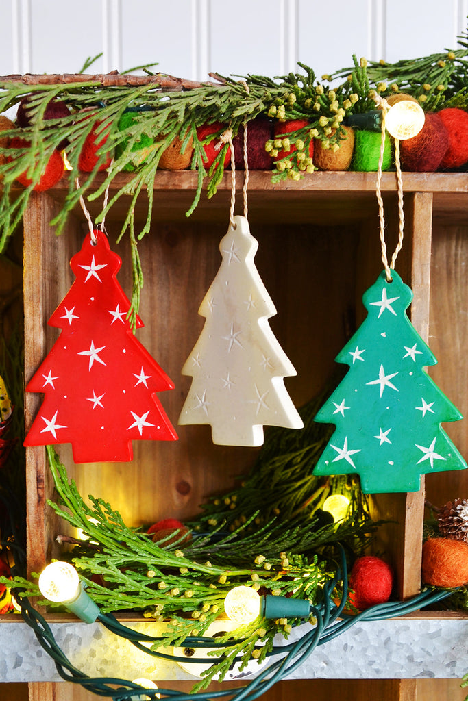 Set/3 Soapstone Christmas Tree Ornaments