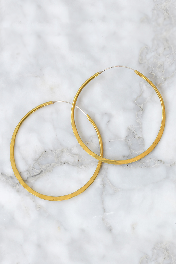 Hammered Brass Hoop Earrings - Large