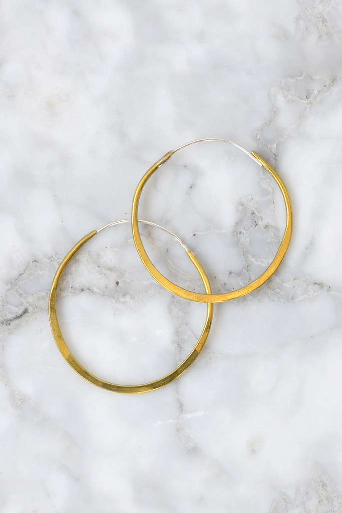 Hammered Brass Hoop Earrings - Small