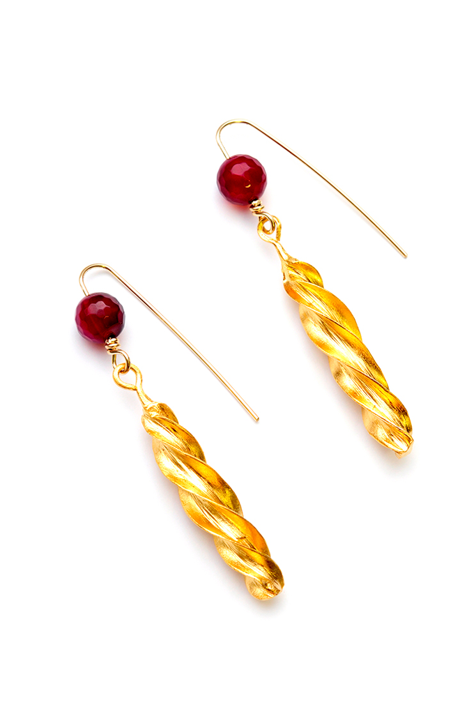 Limited Edition Fulani 24k Gold-Plated Twist Earrings with Ruby Quartz