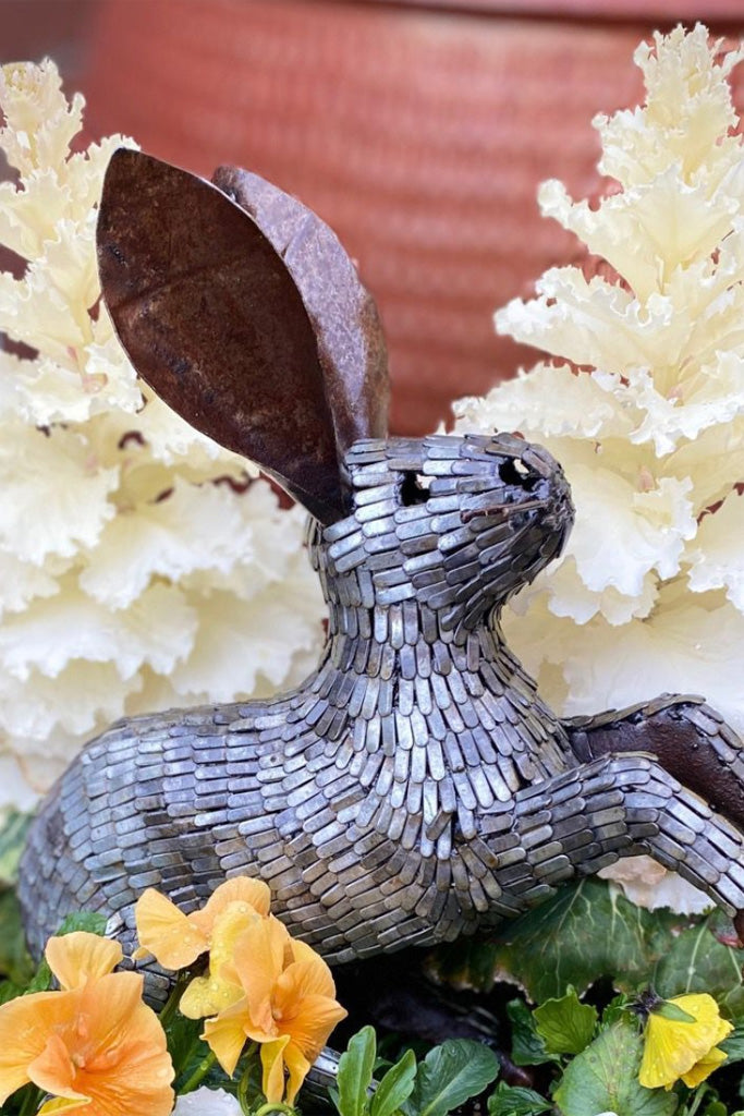 Hopping Rabbit Recycled Metal Garden Sculpture