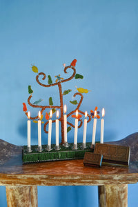 Green African Tree of Life Beaded Hanukkah Menorah