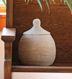 White Lidded African Gourd Basket - Basket Handmade in Africa - Swahili Modern - 2