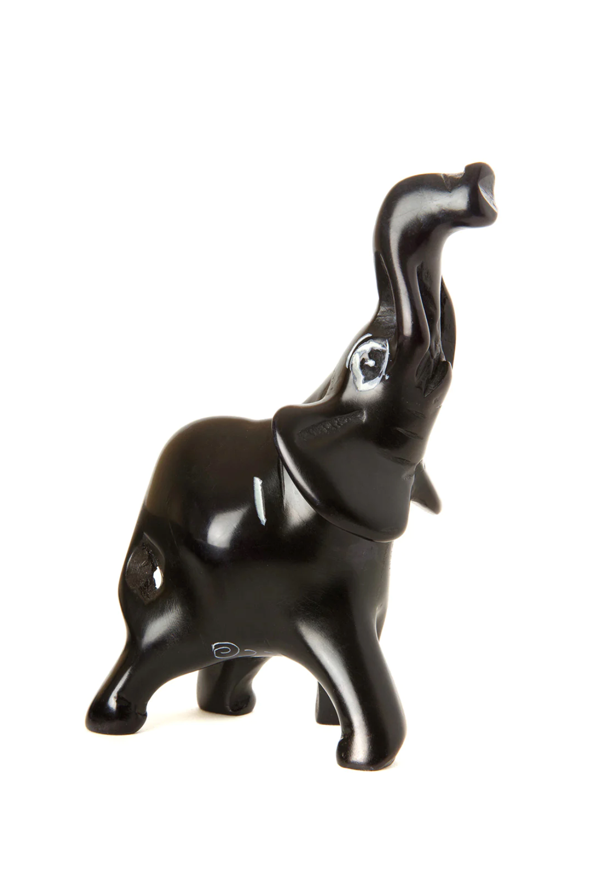 Small Soapstone Trumpeting Elephant - Black
