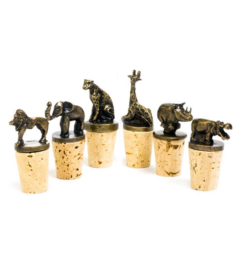 African Brass Animal Wine Bottle Stoppers